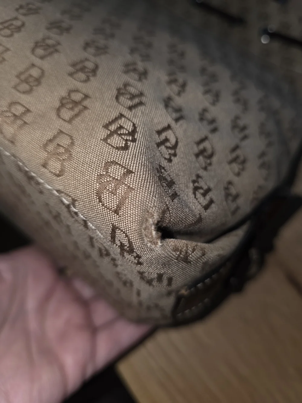Dooney & Bourke Tan Monogram Tote with Brown Leather Trim